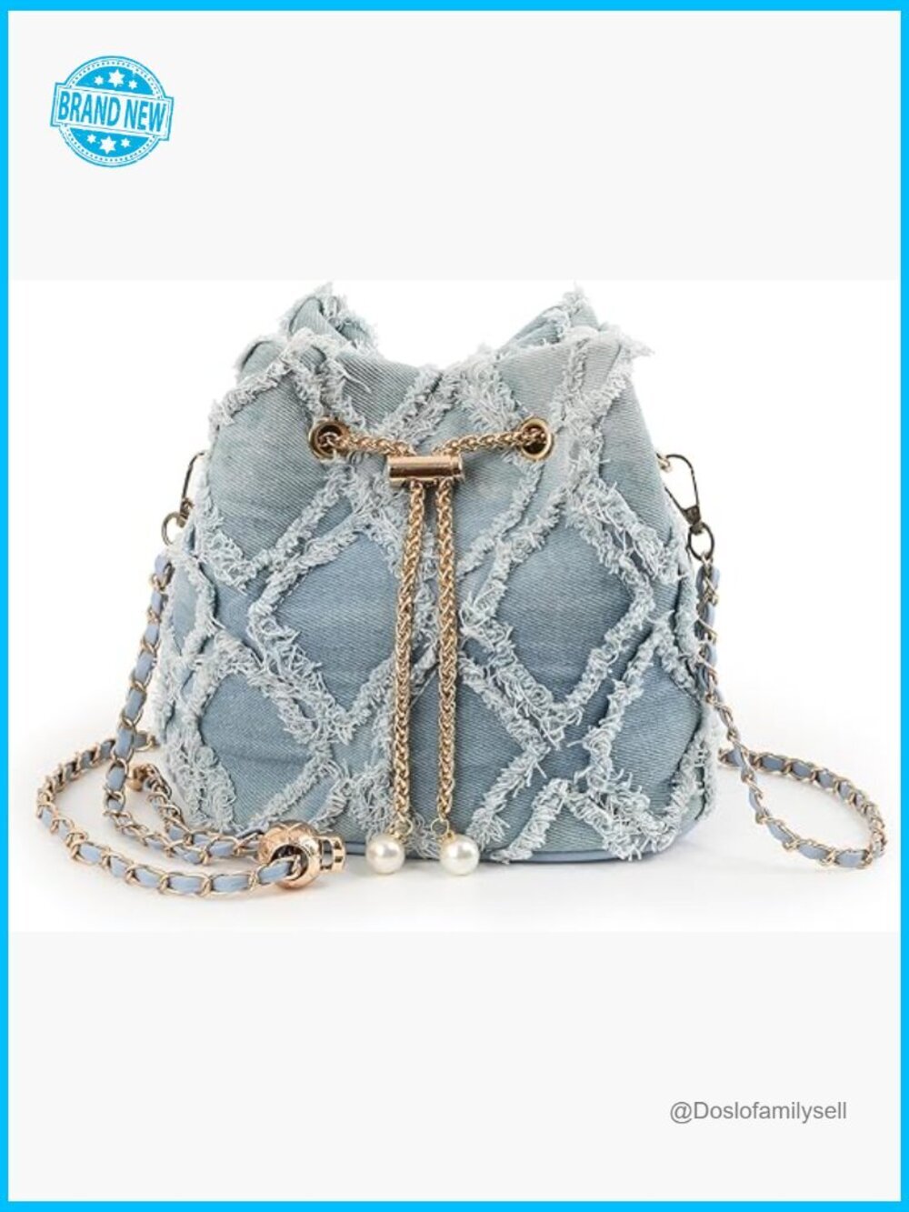 Y2K Denim Bucket Bag Hobo Crossbody Drawstring Shoulder Purse Quilted Chain